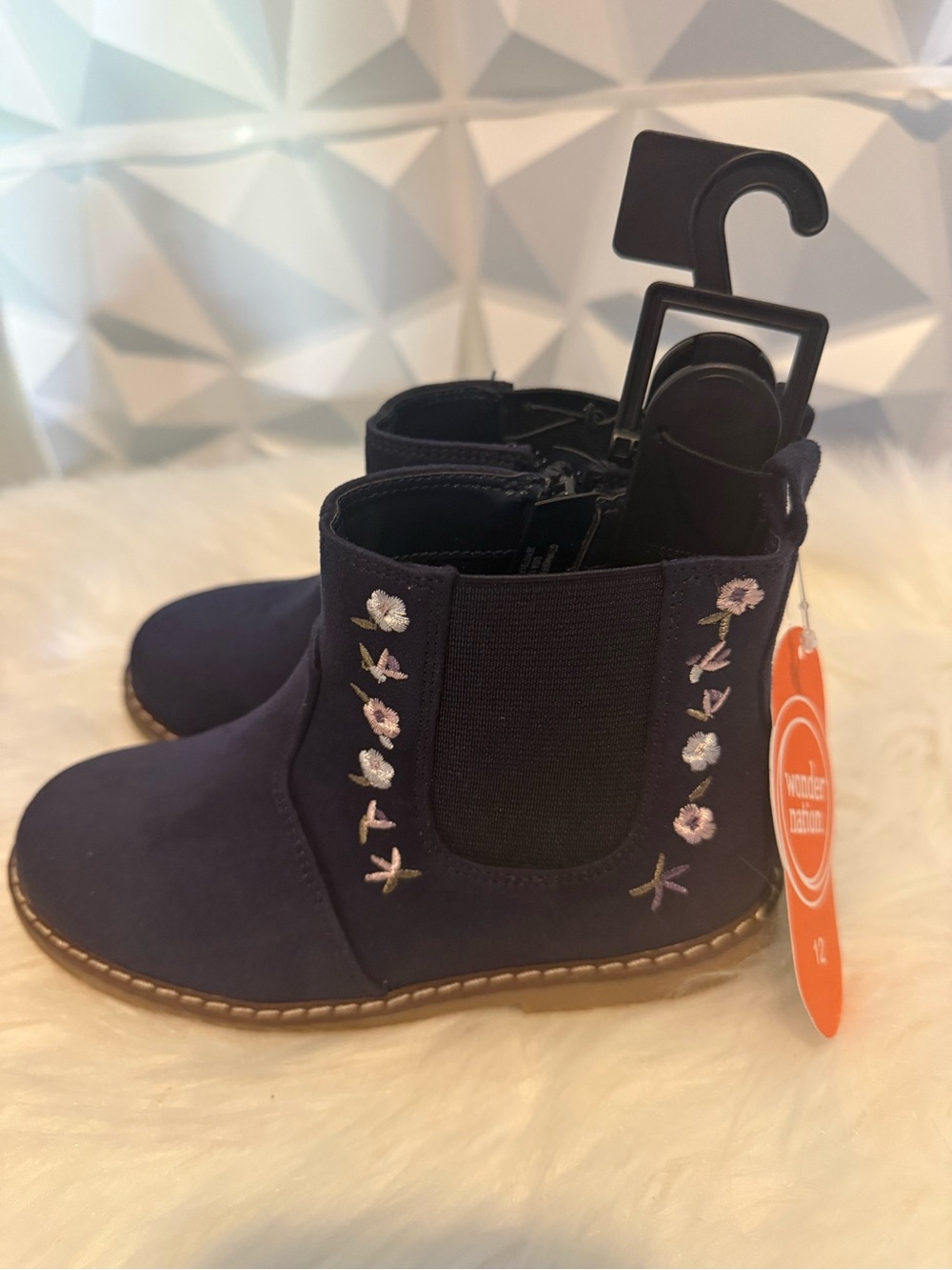 Kids Navy Floral Embroidered Chelsea Boots